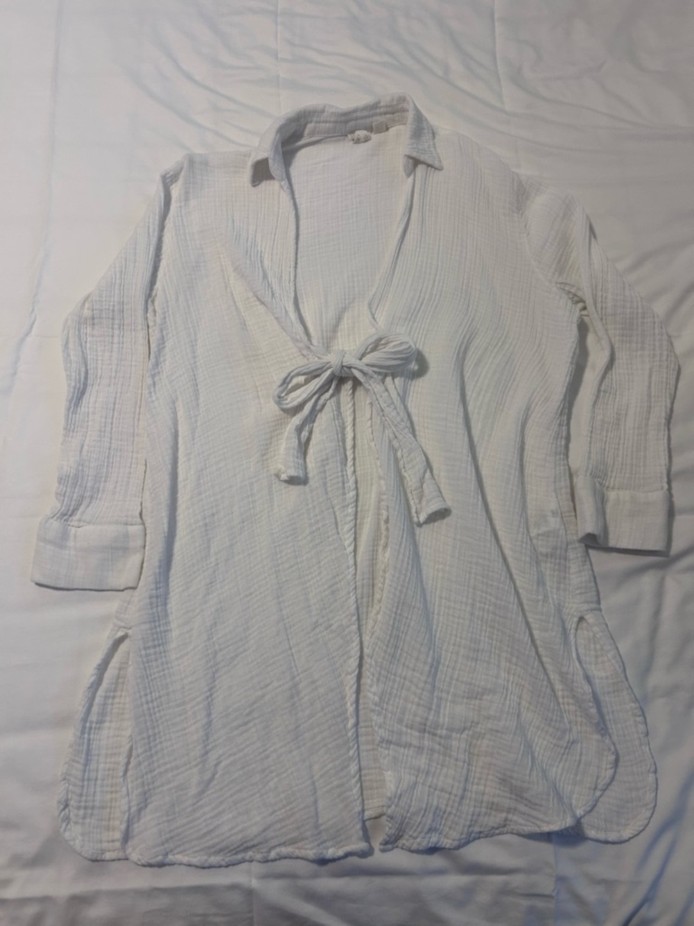 Roxy White Tie-Front Gauze Tunic Top